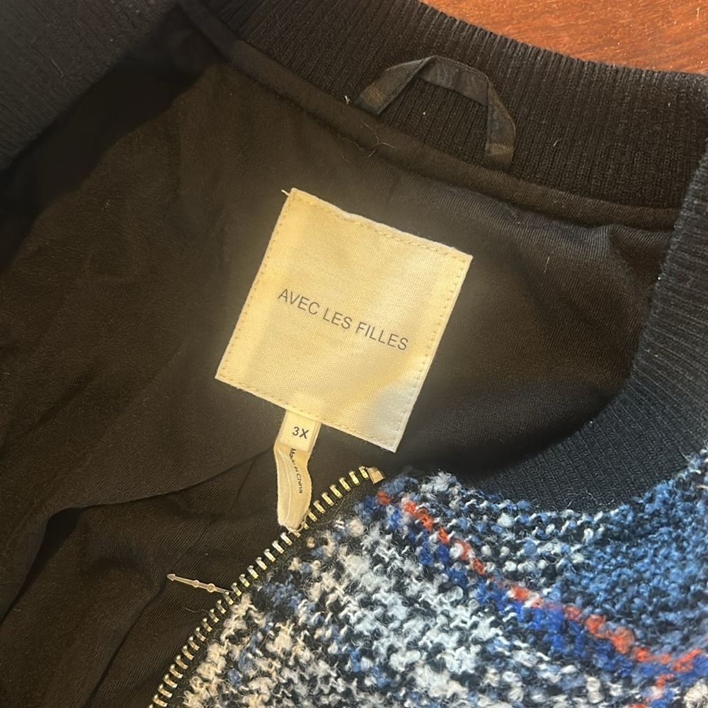 Avec Les Filles Plaid Tweed Bomber Jacket Coat, Size 3X, Gray Grey Blue - Picture 6 of 9